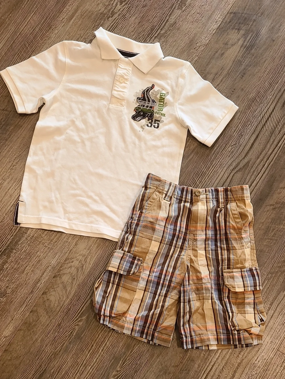 Polo Shirt w/ Matching Plalid Shorts Size 6/7